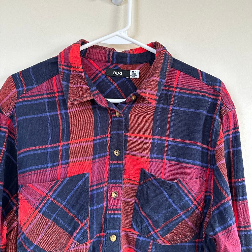 BDG Urban Outfitters Plaid Flannel Shirt MEDIUM Grunge 90s Western Academia Red - Picture 2 of 8